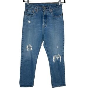Levi's 501 Woman's Distressed Jeans W28‎ L26 Button Fly Medium Wash Denim Chic